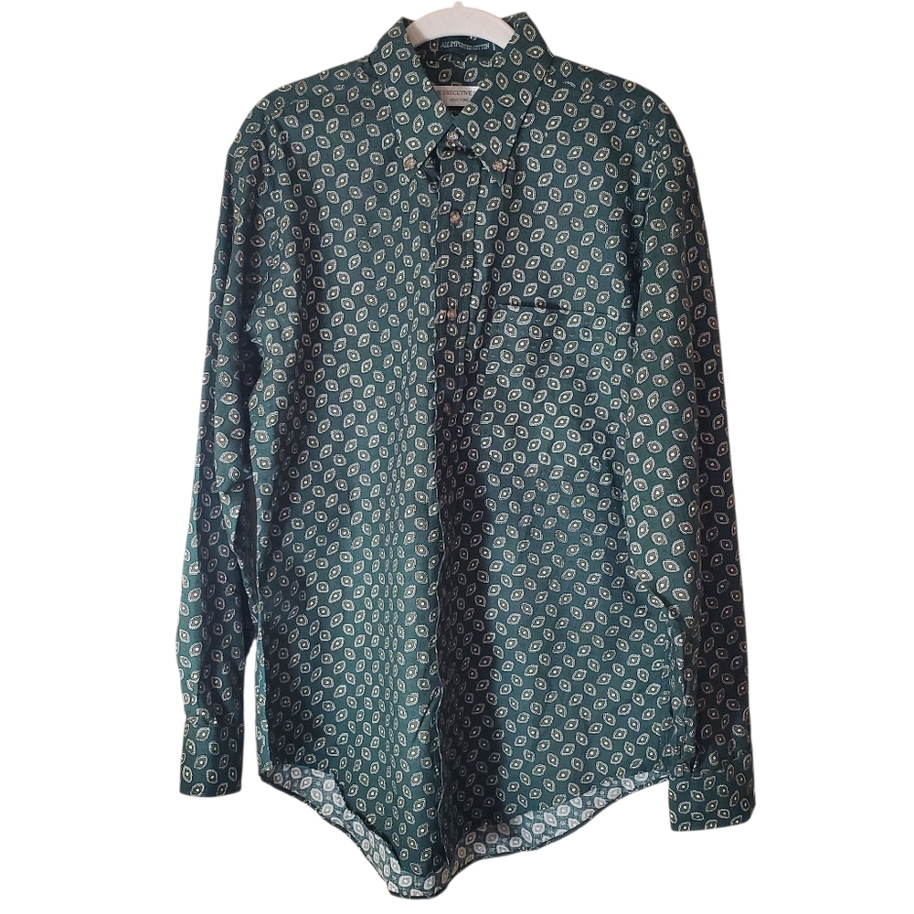 Vintage The Executive Suite Geometric USA Made Button Down Cotton Dress Shirt